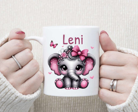 Tasse personalisiert Elefant mit Name Kinder Mädchen Einschulung Kindertasse Keramik oder Emaille - CreativMade 