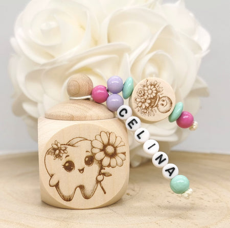 Milchzahndose personalisiert Zahndose mit Name Mädchen Schraubverschluss Holz Geschenk Einschulung - CreativMade 