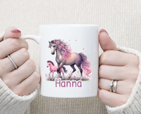 Tasse personalisiert Pferd mit Name Kinder Mädchen Einschulung Kindertasse Keramik oder Emaille - CreativMade 