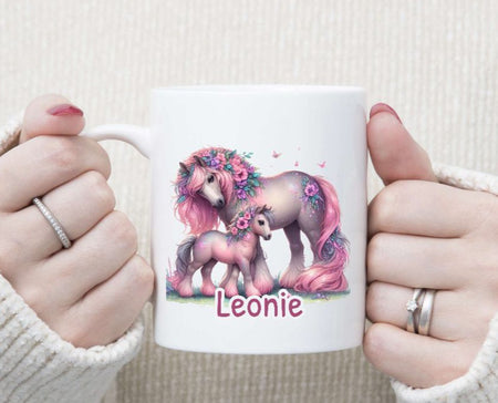 Tasse personalisiert Pferd mit Name Kinder Mädchen Einschulung Kindertasse Keramik oder Emaille - CreativMade 