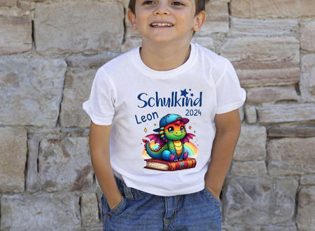 T-Shirt Schulkind Drache mit Name personalisiert Junge Einschulungsshirt Einschulung erste Klasse Geschenk - CreativMade 