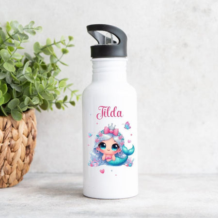 Personalisierte Trinkflasche Meerjungfrau Kinder Edelstahl mit Name mit Strohhalm Mädchen Geschenk Einschulung Geburtstag - CreativMade 