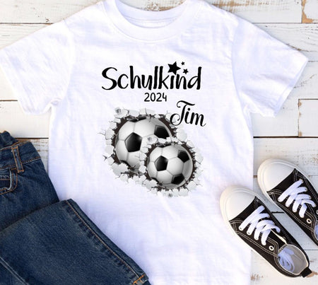 T-Shirt Schulkind Fußball mit Name personalisiert Einschulungsshirt Einschulung erste Klasse Geschenk - CreativMade 