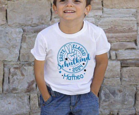 T-Shirt erste Klasse Schulkind mit Name personalisiert Junge Einschulungsshirt Einschulung erste Klasse Geschenk - CreativMade 