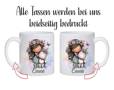 Kindertasse personalisiert mit Namen Einhorn Mädchen Emaille Keramik Kunststoff Geschenk - CreativMade