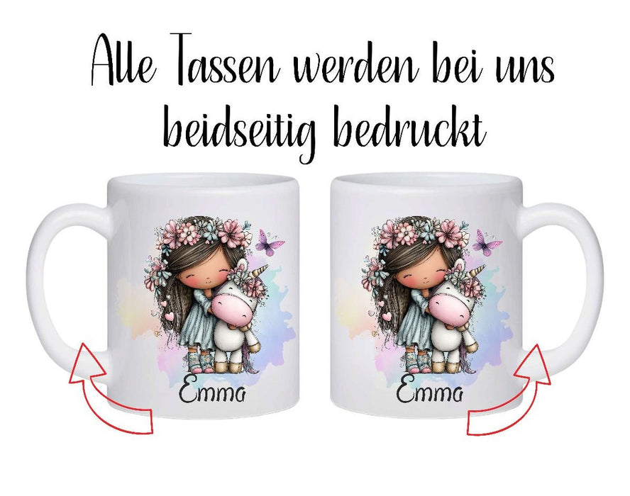 Kindertasse personalisiert mit Namen Pinguin Mädchen Emaille Keramik Kunststoff Geschenk - CreativMade
