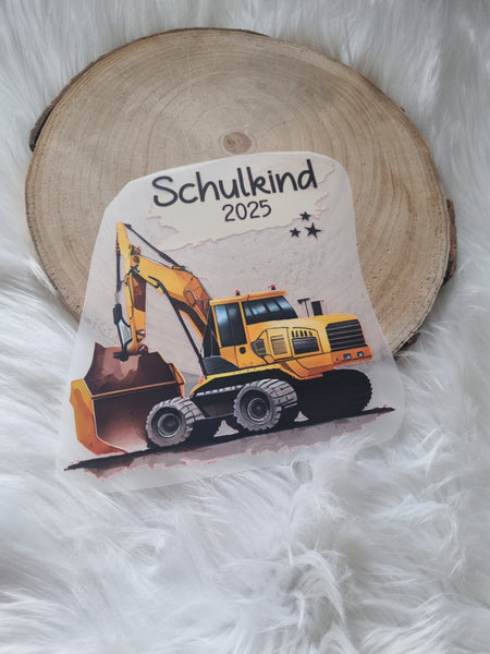 Bügelbild Bagger Schulkind Kinder Textilaufbügler DIY Projekt hochwertiger DTF Ausdruck XL - CreativMade