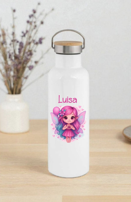Personalisierte Kinder Trinkflasche mit Namen Fee – Edelstahl Thermosflasche auslaufsicher für Kindergarten & Schule - CreativMade