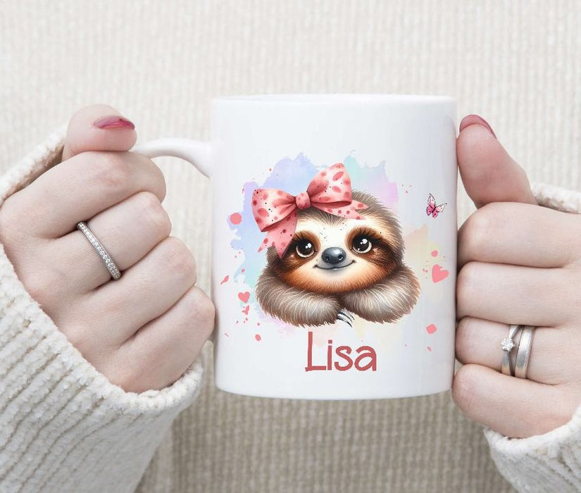 Kinder Tischset personalisiert mit Namen Faultier - abwischbar und rutschfest Platzdeckchen Platzset Tischunterlage - personalisierte Tasse Emaille & Keramik - CreativMade 