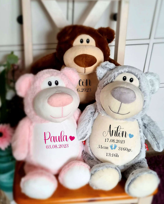 Bär personalisiert mit Name Kuscheltier Junge Stofftier Geschenk Geburt Baby Plüschtier - CreativMade 