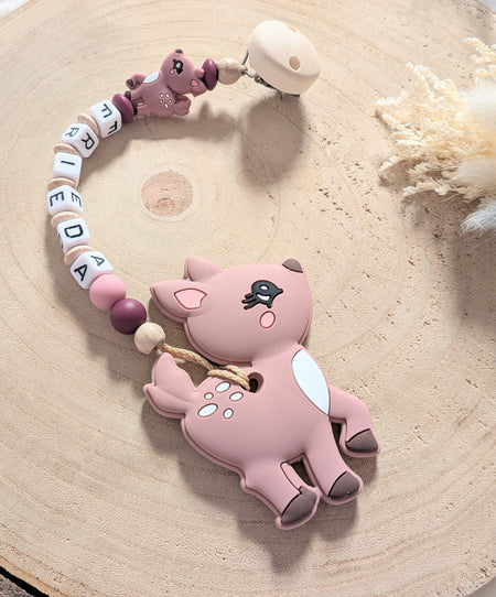 Beißkette mit Name Mädchen Reh Weinrot - CreativMade