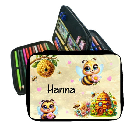Personalisiertes Federmäppchen mit Name Biene Mädchen Geschenk Einschulung Federmappe Federpenal - CreativMade