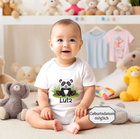 Babybody personalisiert Pandabär Baby Body mit Name Junge Baumwolle Strampler Baby - CreativMade 