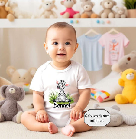 Babybody personalisiert Zebra Baby Body mit Name Junge Baumwolle Strampler Baby - CreativMade 