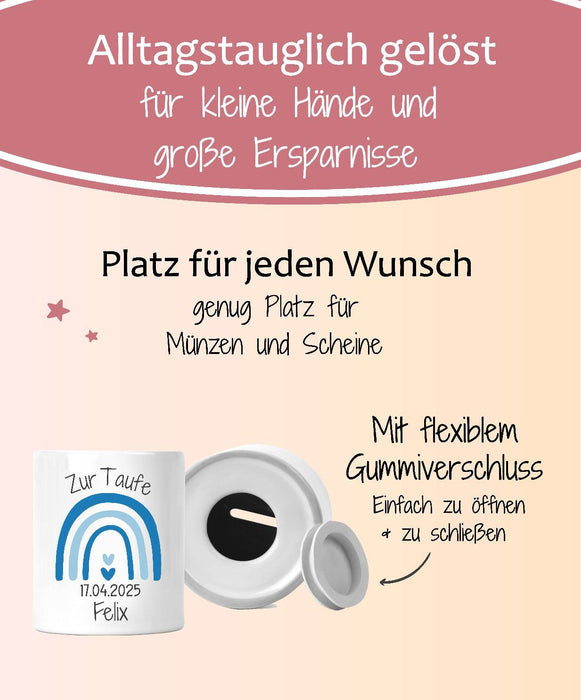 Personalisierte Taufspardose aus Keramik – Spardose zur Taufe mit Namen - CreativMade