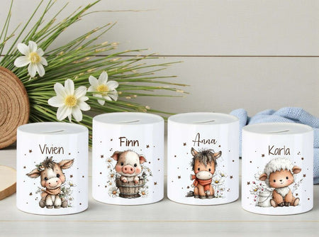 Personalisierte Kinderspardose mit Namen Schwein - Keramik Spardose zur Einschulung, Geburt oder Taufe - CreativMade