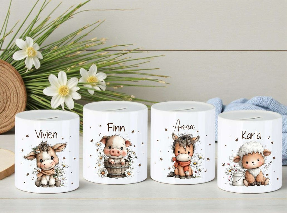Personalisierte Kinderspardose mit Namen Schaf - Keramik Spardose zur Einschulung, Geburt oder Taufe - CreativMade