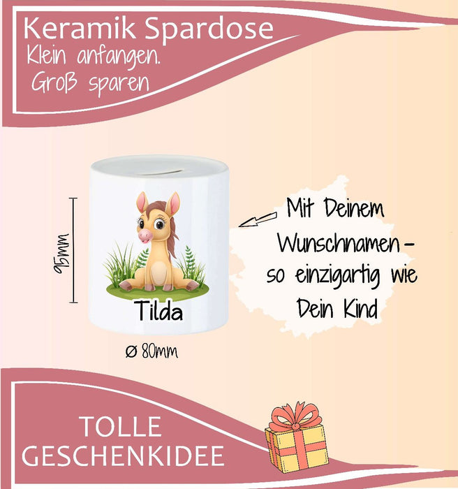 Personalisierte Kinderspardose mit Namen Löwe – Keramik Spardose zur Einschulung, Geburt oder Taufe - CreativMade