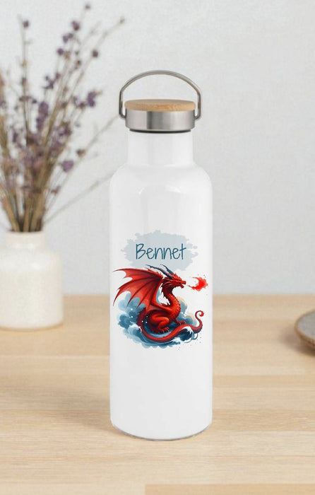 Personalisierte Kinder Trinkflasche mit Namen Drache – Edelstahl Thermosflasche auslaufsicher für Kindergarten & Schule - CreativMade