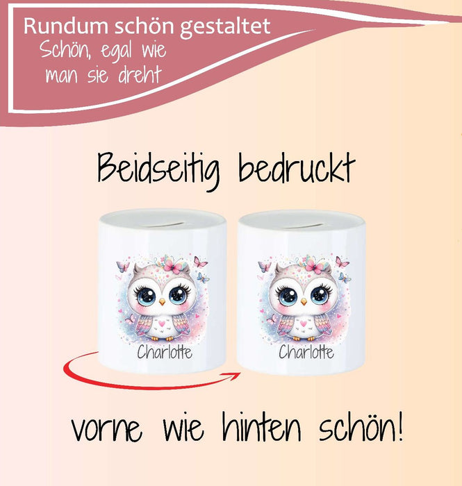 Personalisierte Kinderspardose mit Namen Eule – Keramik Spardose zur Einschulung, Geburt oder Taufe - CreativMade 