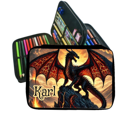 Personalisiertes Federmäppchen mit Name Drache Junge Geschenk Einschulung Federmappe Federpenal - CreativMade