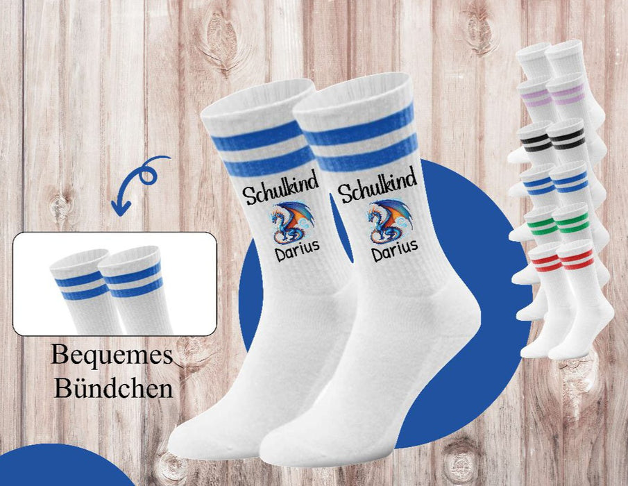 Kindersocken Einschulung Drache – 100 % Baumwolle Größe 27–36 Unisex - CreativMade