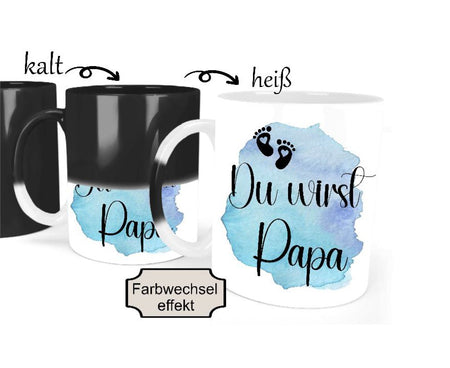 Tasse Du wirst Papa personalisiert Zaubertasse Schwangerschaftsverkündung versteckte Botschaft Farbwechsel magische Keramik Tasse - CreativMade 
