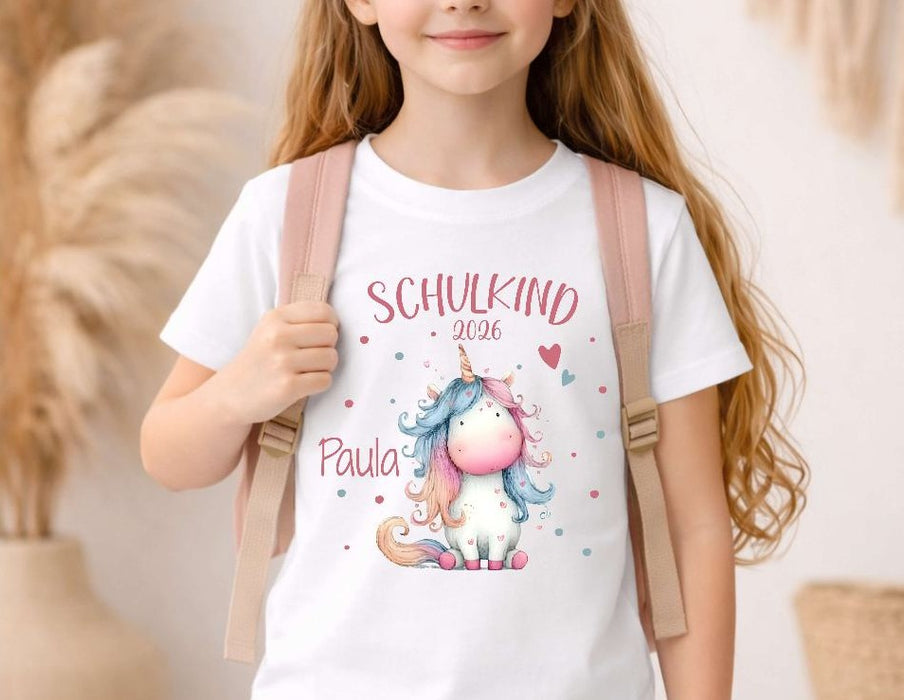Einschulungs T-Shirt Mädchen mit Name – Schulkind Einhorn personalisiert | CreativMade .