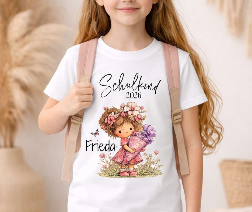 Einschulungsshirt mit Namen personalisiert Zuckertüte Mädchen T-Shirt Einschulung - CreativMade