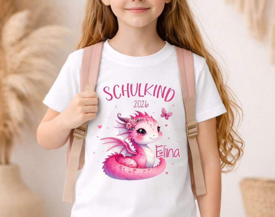 Einschulungs T-Shirt Mädchen mit Name – Schulkind Drache personalisiert | CreativMade .