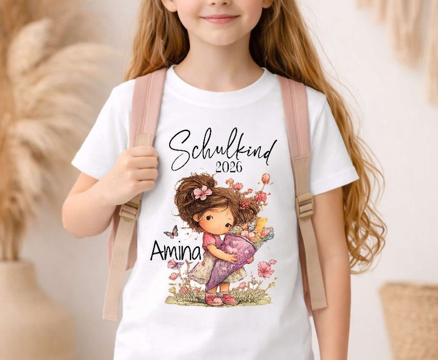 Einschulungsshirt mit Namen personalisiert Zuckertüte Mädchen T-Shirt Einschulung - CreativMade