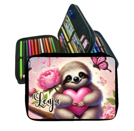 Personalisiertes Federmäppchen mit Name Faultier Mädchen Geschenk Einschulung Federmappe Federpenal - CreativMade