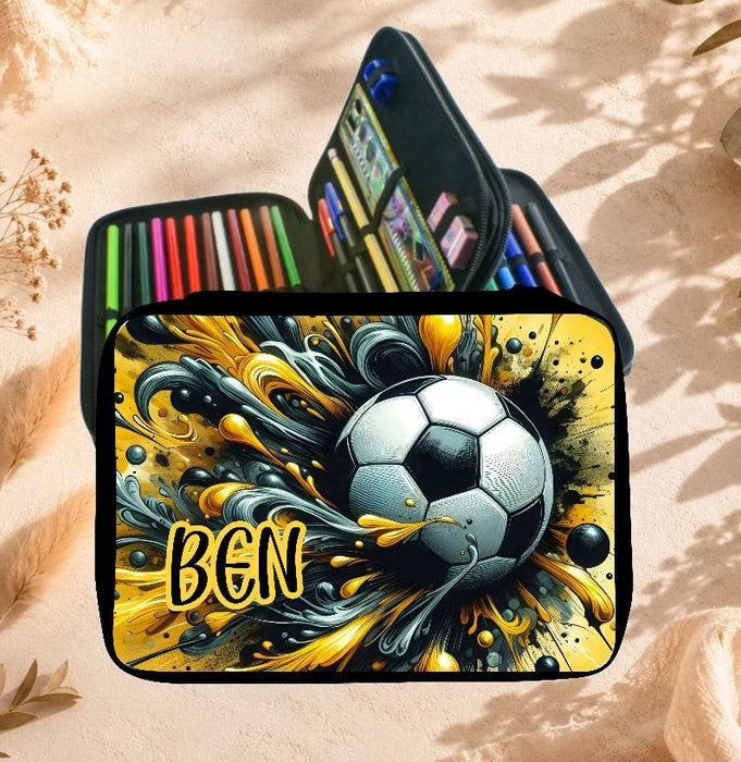 Personalisiertes Federmäppchen mit Name Fußball gelb Jungen Geschenk Einschulung Federmappe Federpena | CreativMade .