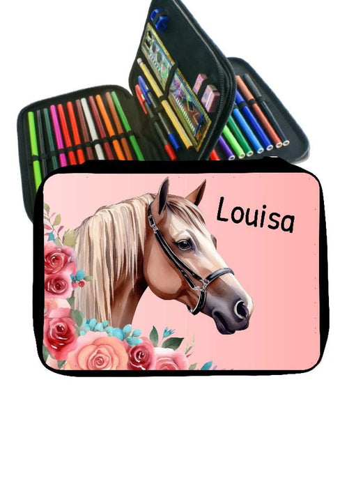 Federmäppchen Pferd mit Name Mädchen personalisiert - CreativMade 