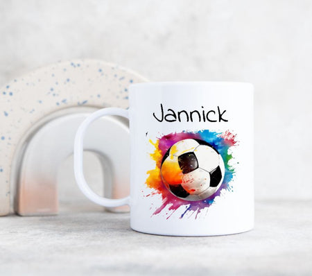 Kindertasse Tasse Fußball personalisiert mit Name Junge Kunststoff Lerntasse bruchsicher Namenstasse - CreativMade 