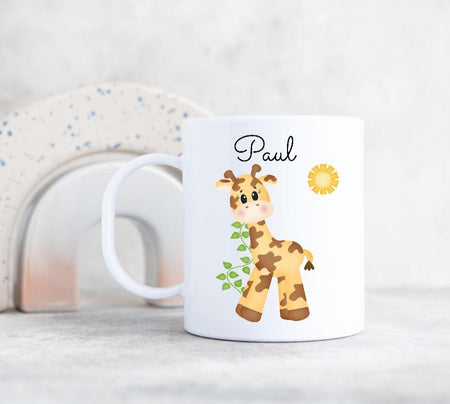 Kindertasse Tasse Giraffe personalisiert mit Name Kunststoff Lerntasse bruchsicher Namenstasse - CreativMade 