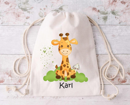 Kinder Turnbeutel Giraffe mit Name Junge Personalisiert - CreativMade 