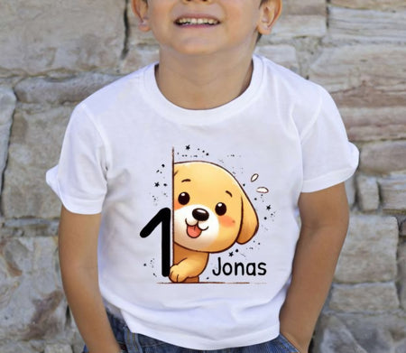 Kinder Geburtstagshirt personalisiert mit Namen Hund Jungen erster Geburtstag Kinder T-Shirt Geburtstag - CreativMade