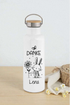 Personalisierte Thermosflasche Edelstahl Danke Hase oder Eule – Trinkflasche mit Bambusdeckel, doppelwandig & auslaufsicher für Büro, Sport & Reisen - CreativMade