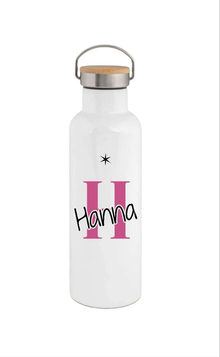 Personalisierte Thermosflasche Edelstahl – Trinkflasche mit Bambusdeckel, doppelwandig & auslaufsicher für Büro, Sport & Reisen - CreativMade