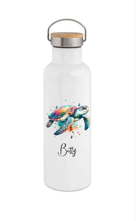 Personalisierte Thermosflasche Edelstahl Schildkröte – Trinkflasche mit Bambusdeckel, doppelwandig & auslaufsicher für Büro, Sport & Reisen - CreativMade