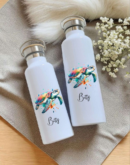Personalisierte Thermosflasche Edelstahl Schildkröte – Trinkflasche mit Bambusdeckel, doppelwandig & auslaufsicher für Büro, Sport & Reisen - CreativMade