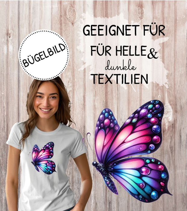 Bügelbild Schmetterling Erwachsene Aufbügelmotiv Textilaufbügel für Kleidung & Stoffe DIY Transferbild & Geschenkidee Damen - CreativMade