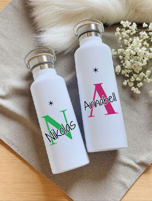 Personalisierte Thermosflasche Edelstahl – Trinkflasche mit Bambusdeckel, doppelwandig & auslaufsicher für Büro, Sport & Reisen - CreativMade