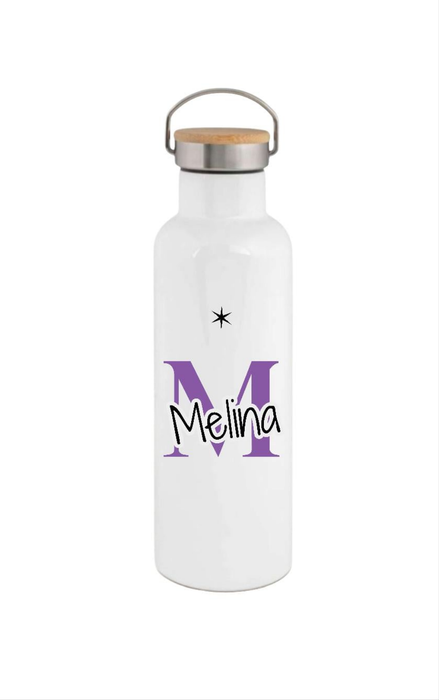 Personalisierte Thermosflasche Edelstahl – Trinkflasche mit Bambusdeckel, doppelwandig & auslaufsicher für Büro, Sport & Reisen - CreativMade