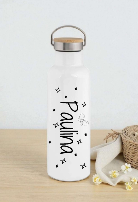 Personalisierte Thermosflasche Edelstahl – Trinkflasche mit Bambusdeckel, doppelwandig & auslaufsicher für Büro, Sport & Reisen - CreativMade