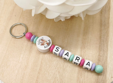 Schlüsselanhänger endlich Schulkind mit Name Mädchen Fuchs Einschulung - CreativMade 