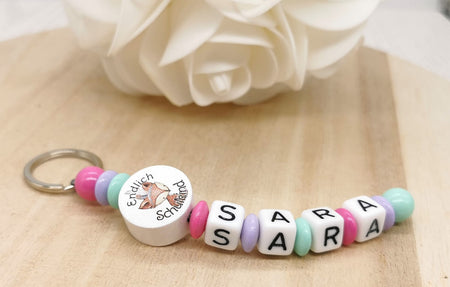 Schlüsselanhänger endlich Schulkind mit Name Mädchen Fuchs Einschulung - CreativMade 