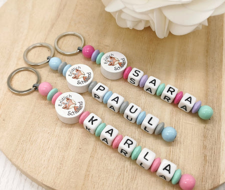 Schlüsselanhänger endlich Schulkind mit Name Mädchen Fuchs Einschulung - CreativMade 