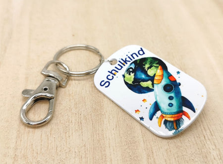 Schlüsselanhänger Schulkind Rakete mit Name Junge Einschulung - CreativMade 
